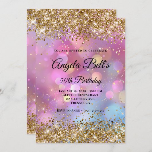 Gold Glitter Pink Bokeh Kaart (Voorkant / Achterkant)