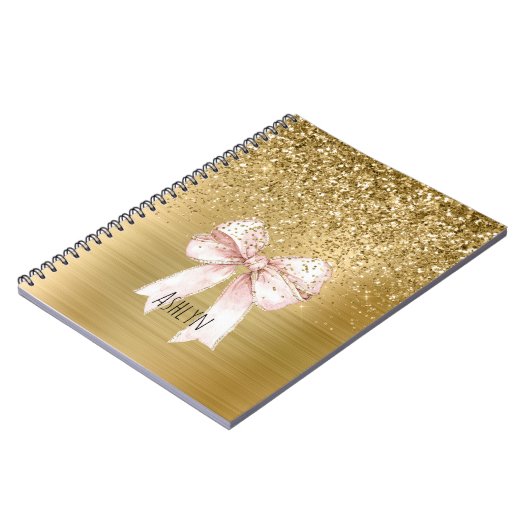 Gold Glitter Pink Bow Notitieboek (Linkerzijde)