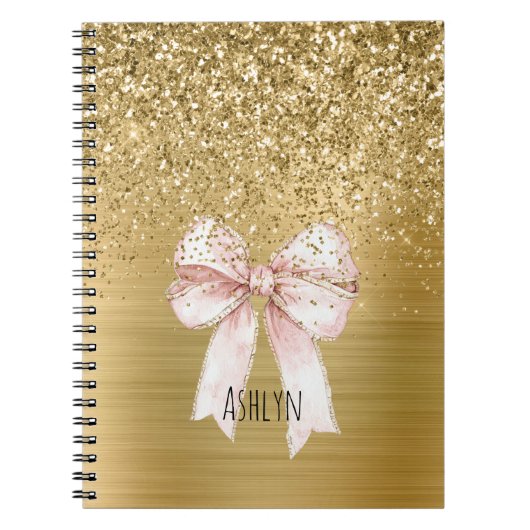 Gold Glitter Pink Bow Notitieboek (Voorkant)