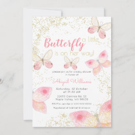 Gold Glitter Pink Butterflies Girl Baby shower Kaart