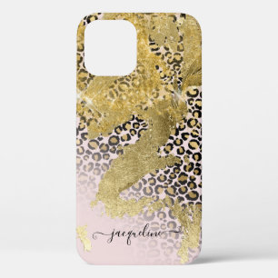 Gold Glitter Pink Chic Leopard Print Script Name Case-Mate iPhone Case