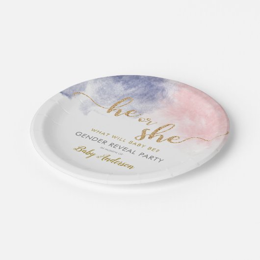 Gold Glitter Pink & Donkerblauw Geslacht onthullen Papieren Bordje (Gekanteld)