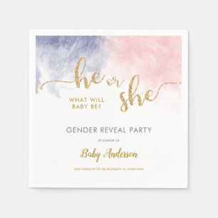 Gold Glitter Pink & Donkerblauw Geslacht onthullen Servet