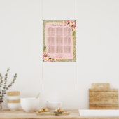 Gold Glitter Pink Floral 9 Tabellen Zitdiagram Poster (Keuken)