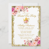 Gold Glitter Pink Floral Bridal Tea Party nodigt u Kaart (Voorkant)