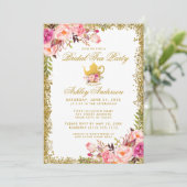 Gold Glitter Pink Floral Bridal Tea Party nodigt u Kaart (Staand voorkant)