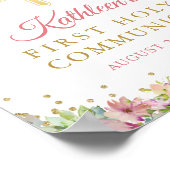 Gold Glitter Pink Floral First Heilige Communie Poster (Hoek)