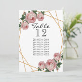 Gold Glitter Pink Floral Geo Table Number Aankondiging (Staand voorkant)