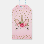 Gold Glitter & Pink Floral Unicorn Birthday Party Cadeaulabel (Achterkant)