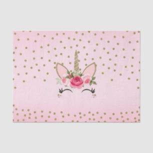 Gold Glitter & Pink Floral Unicorn Birthday Party Tissuepapier