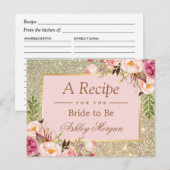 Gold Glitter Pink Floral Vrijgezellenfeest Recipe  Briefkaart (Voorkant / Achterkant)