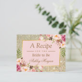 Gold Glitter Pink Floral Vrijgezellenfeest Recipe  Briefkaart (Staand voorkant)