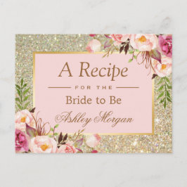 Gold Glitter Pink Floral Vrijgezellenfeest Recipe Briefkaart