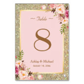 Gold Glitter Pink Floral Weddenschappen Kaart (Achterkant)