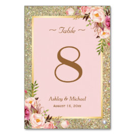 Gold Glitter Pink Floral Weddenschappen Kaart