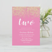 Gold Glitter Pink Girls 2e verjaardag Kaart (Staand voorkant)