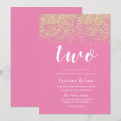 Gold Glitter Pink Girls 2e verjaardag Kaart (Voorkant / Achterkant)