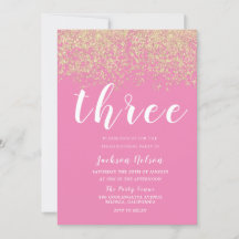 Gold Glitter Pink Girls 3e verjaardag