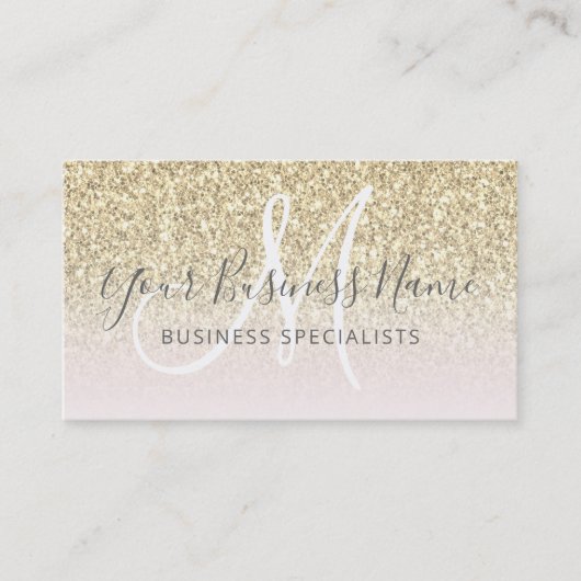 Gold Glitter Pink Girly Business Logo Monogram Visitekaartje (Voorkant)