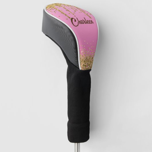 Gold Glitter Pink Golf Club Golfheadcover (Schuin)