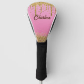 Gold Glitter Pink Golf Club Golfheadcover (Voorkant)