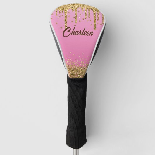 Gold Glitter Pink Golf Club Golfheadcover (Voorkant)