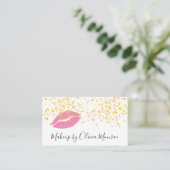 Gold Glitter Pink Lips Makeup Artist Visitekaartje (Staand voorkant)