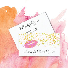 Gold Glitter Pink Lips Makeup Artist Visitekaartje