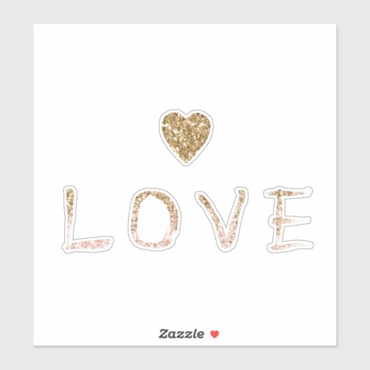 Gold Glitter Pink Love Heart Sticker (Vel)