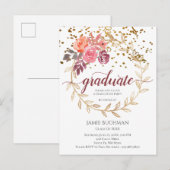 Gold Glitter Pink Marsala Floral Gradual Party Uitnodiging Briefkaart (Voorkant / Achterkant)