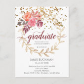 Gold Glitter Pink Marsala Floral Gradual Party Uitnodiging Briefkaart (Voorkant)