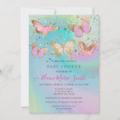 Gold Glitter Pink Paars Butterflies Baby shower Kaart (Voorkant)