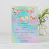 Gold Glitter Pink Paars Butterflies Baby shower Kaart (Staand voorkant)