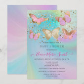 Gold Glitter Pink Paars Butterflies Baby shower Kaart (Voorkant / Achterkant)