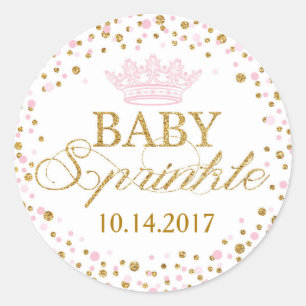 Gold Glitter Pink Royal Princess Baby shower Ronde Sticker
