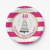 Gold Glitter Pink Stripe Elke dag een fijne verjaa Papieren Bordje (Voorkant)