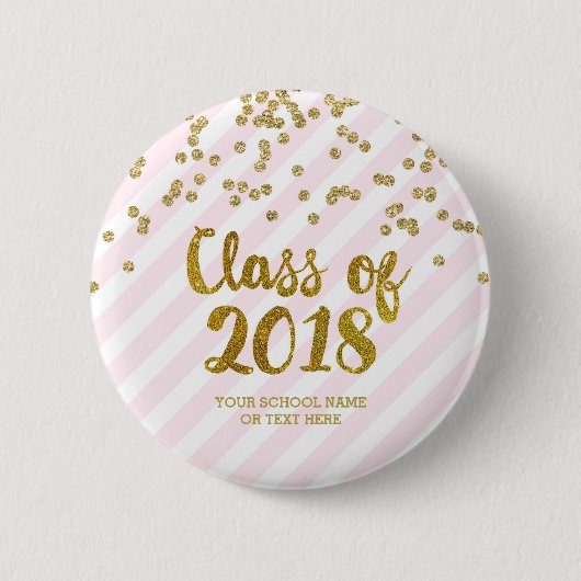 Gold Glitter Pink Stripes Klasse 2018 Afstuderen Ronde Button 5,7 Cm (Voorkant)