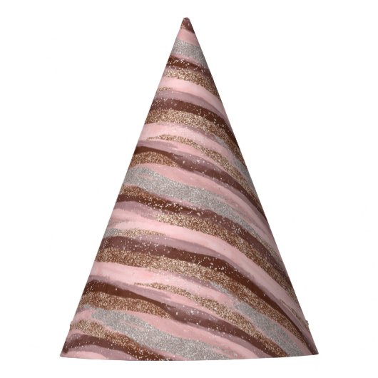 Gold Glitter Pink Stripes Party Pet Feesthoedjes (Voorkant)