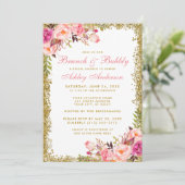 Gold Glitter Pink Vrijgezellenfeest Brunch Invite Kaart (Staand voorkant)