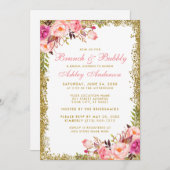 Gold Glitter Pink Vrijgezellenfeest Brunch Invite Kaart (Voorkant / Achterkant)