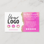 Gold Glitter Pink White Bedankt voor aankoop Visitekaartje (Achterkant)