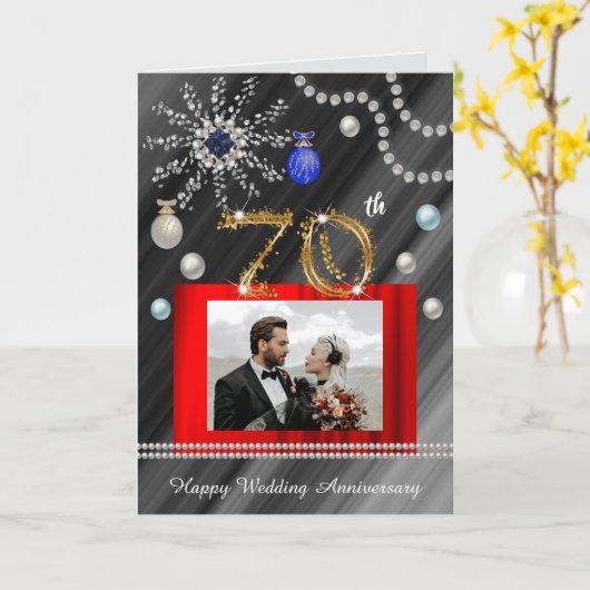 Gold Glitter Platinum 70ste bruiloft Jubileum Kaart (Gele Bloem)