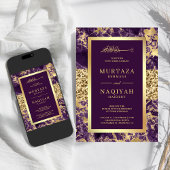 Gold Glitter Plum Paarse Marble Muslim Wedding Kaart