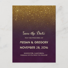 Gold Glitter Plum Save the Date Aankondigingskaart