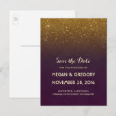 Gold Glitter Plum  Save the Date Aankondigingskaart (Voorkant / Achterkant)