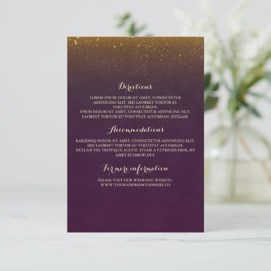 Gold Glitter  Plum Wedding Insert Informatiekaartje (Staand voorkant)