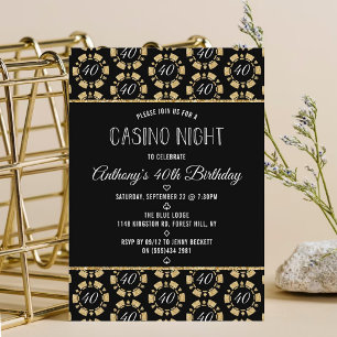 Gold Glitter Poker Chip Casino Night Party Kaart