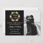 Gold Glitter Poker Chip Casino Weddenfoto Save The Date (Voorkant)