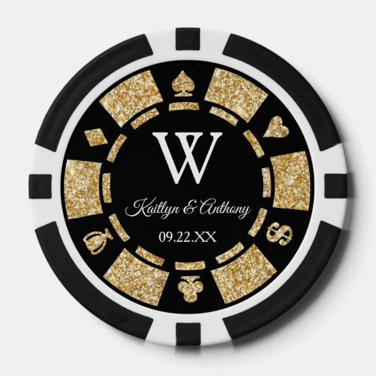 Gold Glitter Poker Chip Casino Wedding (Voorkant)