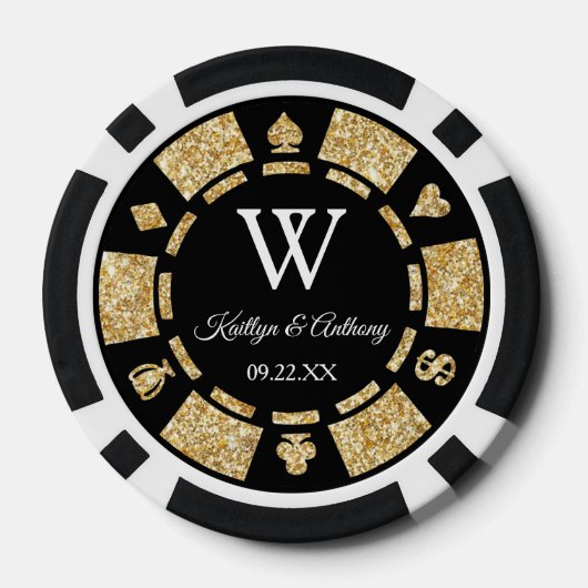 Gold Glitter Poker Chip Casino Wedding (Achterkant)